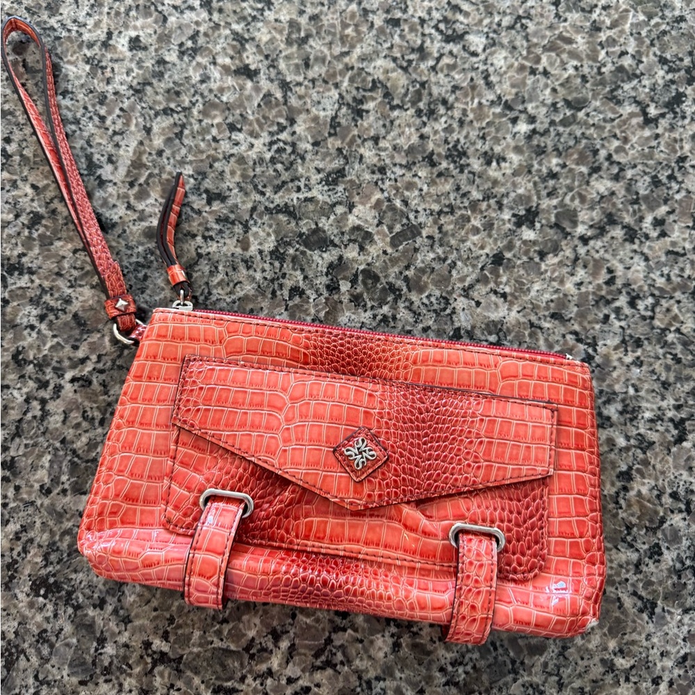 Orange Crocodile-Embossed Clutch